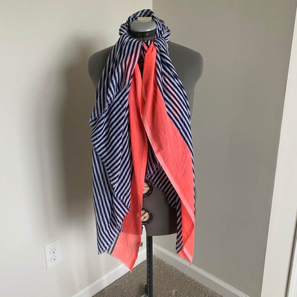 Gorjana Blue, white and bright neon orange scarf